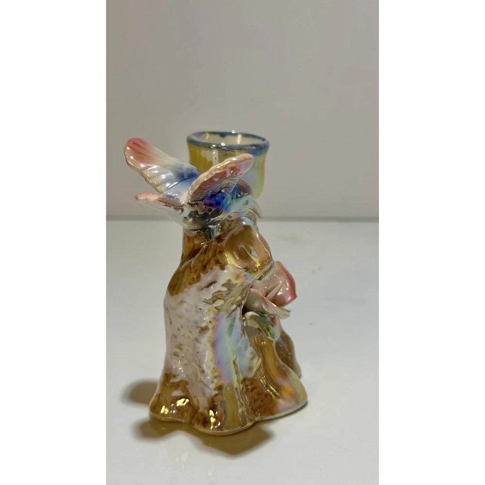 Vintage Iridescent Luster Hummingbird Candleholder